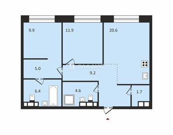 Квартира 69,3 м², 2-комнатная - изображение 1