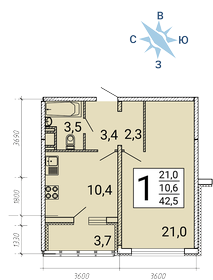 Квартира 42,5 м², 1-комнатная - изображение 1