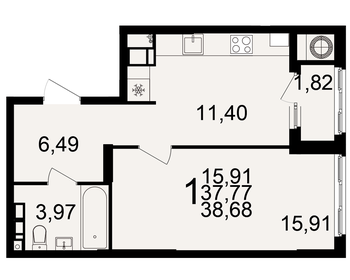 46,8 м², 1-комнатная квартира 4 350 000 ₽ - изображение 40