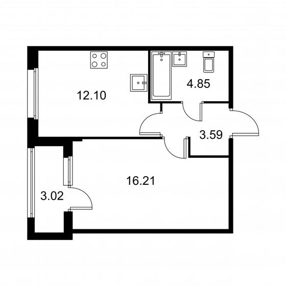 38,3 м², 1-комнатная квартира 6 121 600 ₽ - изображение 1