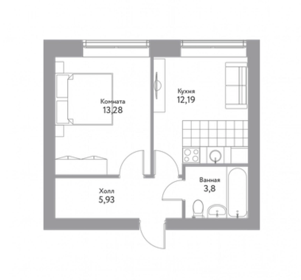 35,2 м², 1-комнатная квартира 3 310 560 ₽ - изображение 1