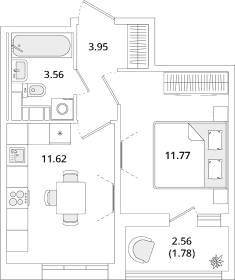 32,7 м², 1-комнатная квартира 9 598 912 ₽ - изображение 1