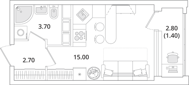 21 м², квартира-студия 5 600 000 ₽ - изображение 57