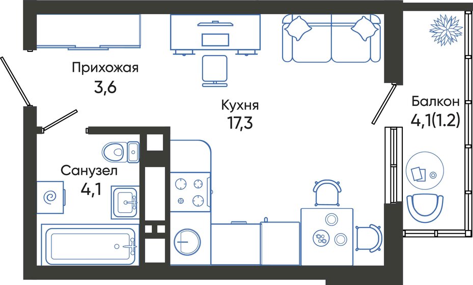 26,2 м², квартира-студия 6 290 620 ₽ - изображение 1