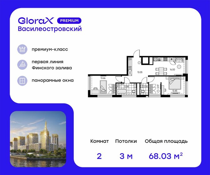 68 м², 2-комнатная квартира 20 420 000 ₽ - изображение 1