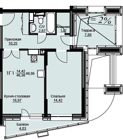 50 м², 1-комнатная квартира 7 492 500 ₽ - изображение 23