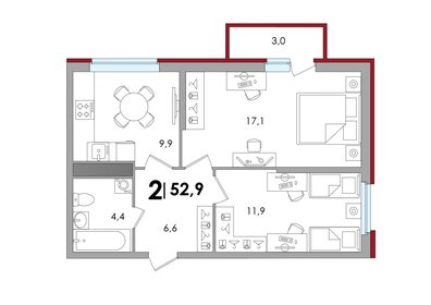 102,8 м², 4-комнатная квартира 7 490 000 ₽ - изображение 139