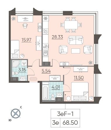 68,7 м², 2-комнатные апартаменты 18 425 000 ₽ - изображение 1