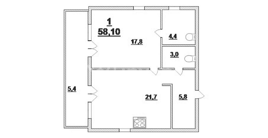 58,1 м², 1-комнатная квартира 9 750 000 ₽ - изображение 1