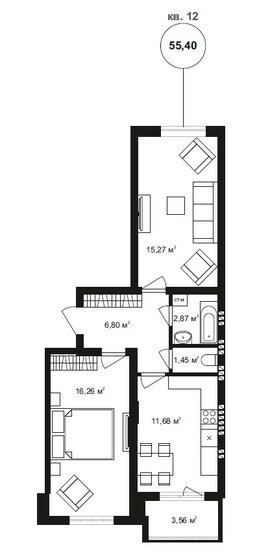 55,4 м², 2-комнатная квартира 8 709 750 ₽ - изображение 1