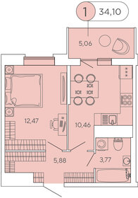 Квартира 34,1 м², 1-комнатная - изображение 1