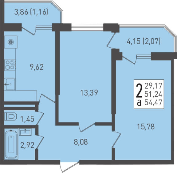 54,5 м², 2-комнатная квартира 6 754 280 ₽ - изображение 1