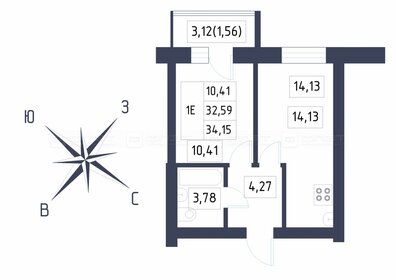 Квартира 34,1 м², 1-комнатная - изображение 1