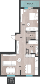 42,9 м², 1-комнатная квартира 5 950 000 ₽ - изображение 30