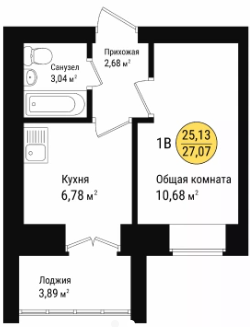 27,1 м², 1-комнатная квартира 2 976 000 ₽ - изображение 1