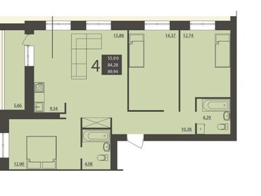 Квартира 89 м², 4-комнатная - изображение 1