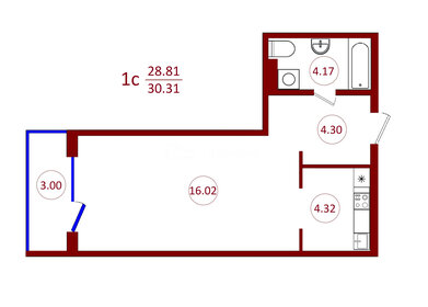 Квартира 30,3 м², 1-комнатная - изображение 1