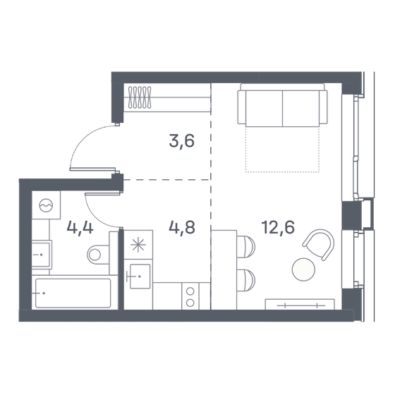 25,4 м², квартира-студия 13 476 701 ₽ - изображение 1