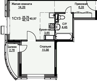 Квартира 41 м², 1-комнатная - изображение 1