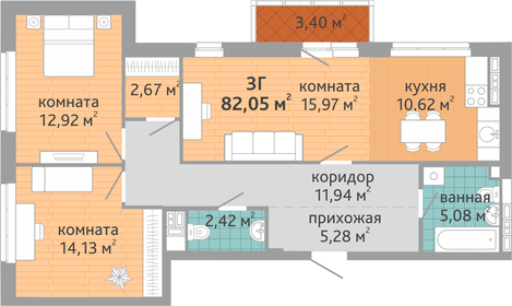 81,8 м², 3-комнатная квартира 11 900 000 ₽ - изображение 40