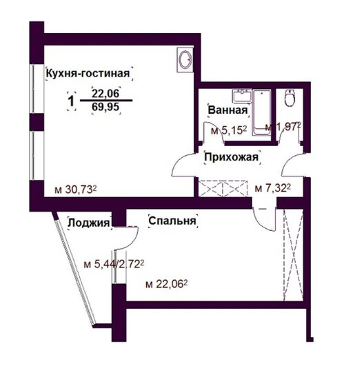 70 м², 1-комнатная квартира 4 650 000 ₽ - изображение 41
