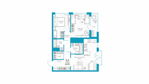 65,7 м², 2-комнатная квартира 7 091 280 ₽ - изображение 16