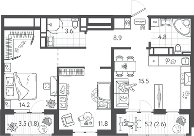 61 м², 2-комнатная квартира 19 000 000 ₽ - изображение 61