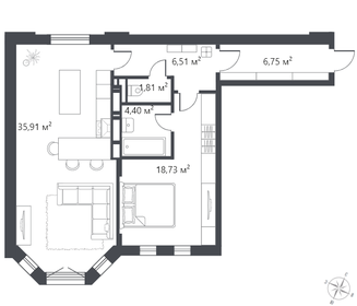 Квартира 74,1 м², 1-комнатная - изображение 1