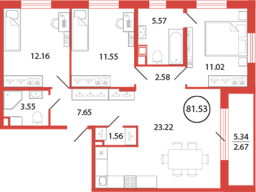 75,8 м², 3-комнатная квартира 11 399 000 ₽ - изображение 78