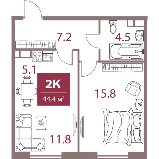 44,4 м², 2-комнатная квартира 27 390 360 ₽ - изображение 29