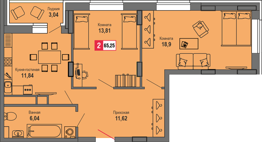 62,1 м², 2-комнатная квартира 5 903 300 ₽ - изображение 70