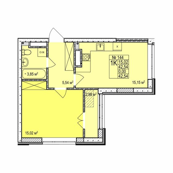 42,5 м², 1-комнатная квартира 7 610 000 ₽ - изображение 1