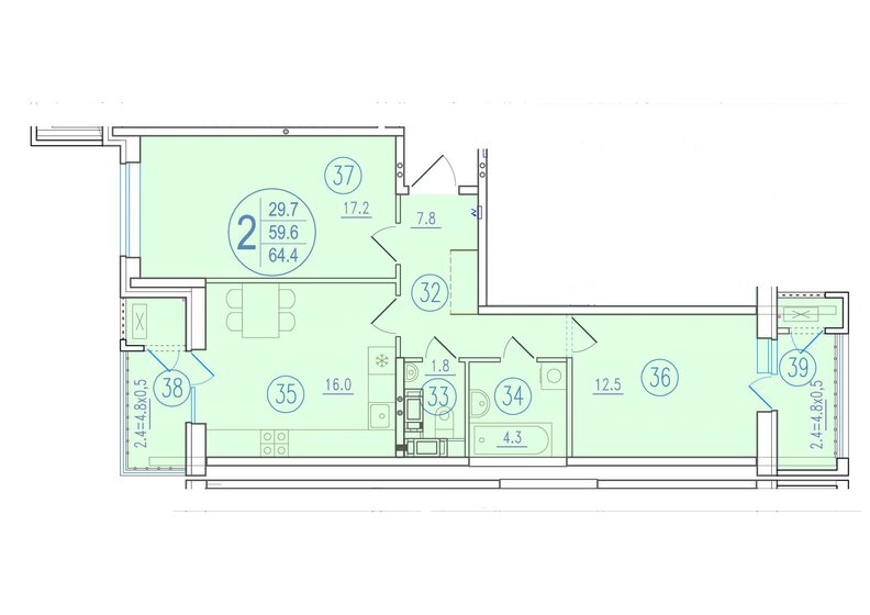 64,4 м², 2-комнатная квартира 10 432 800 ₽ - изображение 1