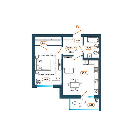 48,3 м², 1-комнатная квартира 4 958 420 ₽ - изображение 1