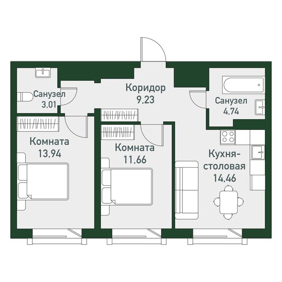 57 м², 2-комнатная квартира 6 844 800 ₽ - изображение 1