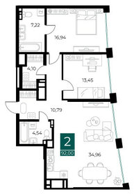 Квартира 92 м², 2-комнатная - изображение 1