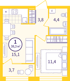 Квартира 36,5 м², 1-комнатная - изображение 1