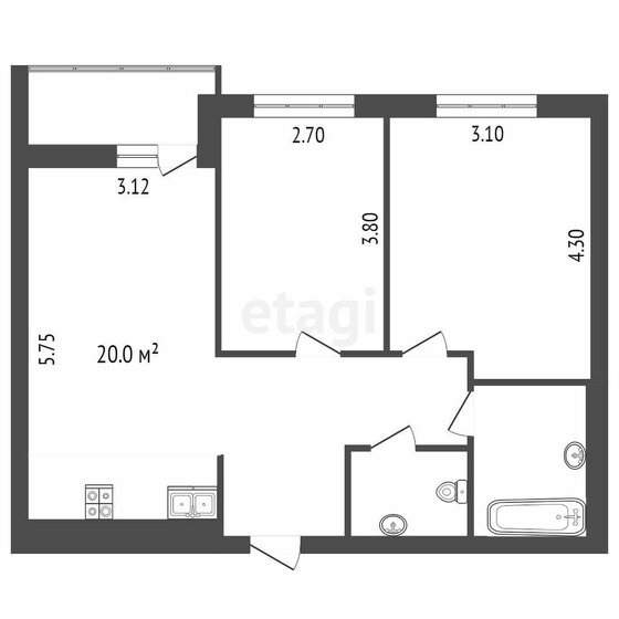 55,7 м², 2-комнатная квартира 11 290 000 ₽ - изображение 1
