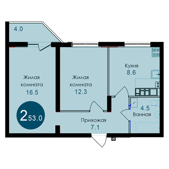 53 м², 2-комнатная квартира 5 830 000 ₽ - изображение 26