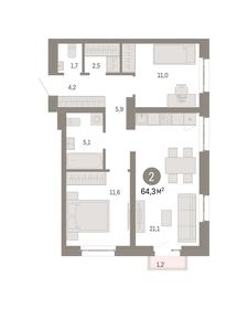 64,3 м², 2-комнатная квартира 19 980 000 ₽ - изображение 33
