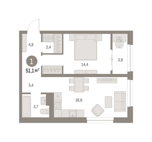 50,7 м², 1-комнатная квартира 10 110 000 ₽ - изображение 67