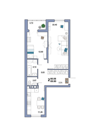 Квартира 69,8 м², 2-комнатная - изображение 1