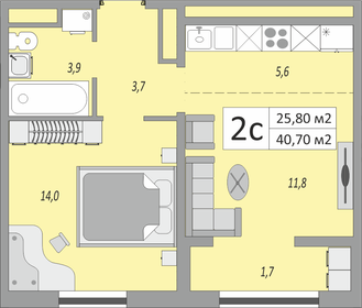 Квартира 40,7 м², 2-комнатная - изображение 1