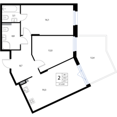 Квартира 67,7 м², 3-комнатная - изображение 2