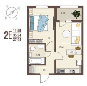 37 м², 1-комнатная квартира 3 741 040 ₽ - изображение 1