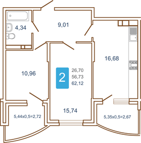 Квартира 66,5 м², 2-комнатная - изображение 1