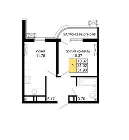 Квартира 31,9 м², 1-комнатная - изображение 1