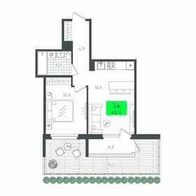 Квартира 63,4 м², 1-комнатная - изображение 1