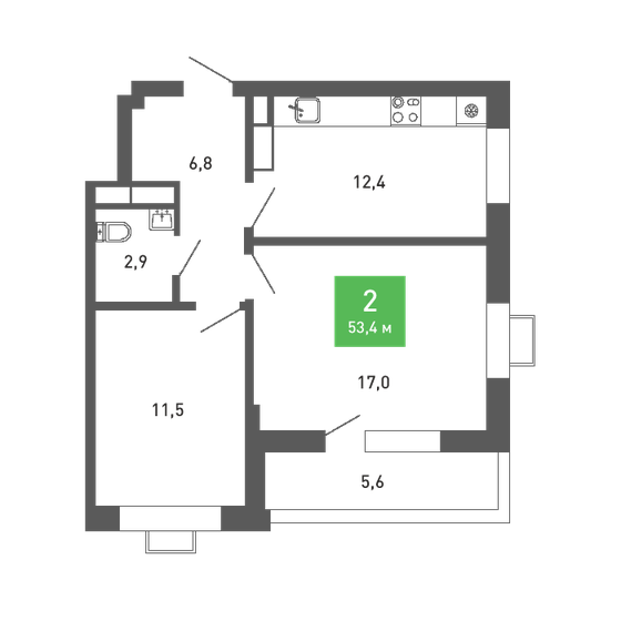 53,4 м², 2-комнатная квартира 6 222 812 ₽ - изображение 1