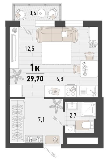 29,7 м², 1-комнатная квартира 8 817 300 ₽ - изображение 1